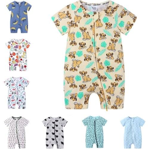 Summer Newborn Baby Boy Cartoon Jumpsuits For Girls Onesies Short-sleeved Double Lion Flat Feet Jumosuit Baby casual Romper 0-3Y