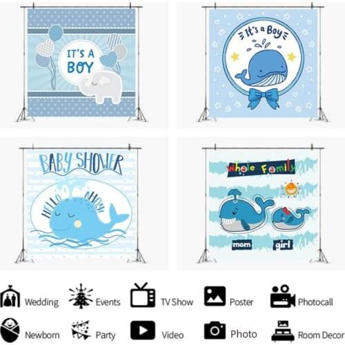 Cute Blue Shark Animation Background Baby Birthday Party Decoration Photography Studio Photo Children Room Ornament Backdrop