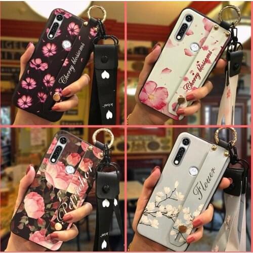 Fashion Design Lanyard Phone Case For Moto G Fast Wrist Strap Anti-dust For Girls Flower Soft Case