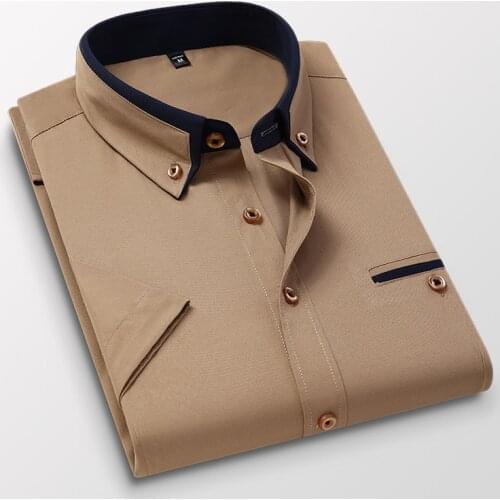 Fashion Homme 2020 New Summer Men Shirts Short Sleeved Fashion Solid Twill Male Shirts Formal Business White Camisa Masculina