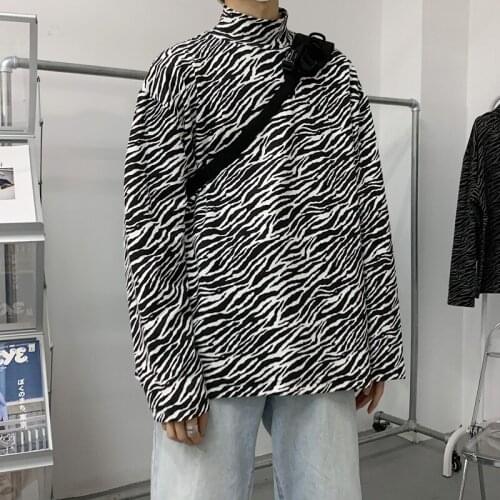 2021 Autumn Korean style Personality High collar sweatshirt men casual loose Zebra pattern printed sweatshirt for men,M-XL