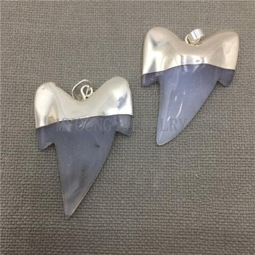 MY0334 Multicholor Agates Shark Tooth Shape Pendant,Agates Pendant with Silver Color Cap and Bail