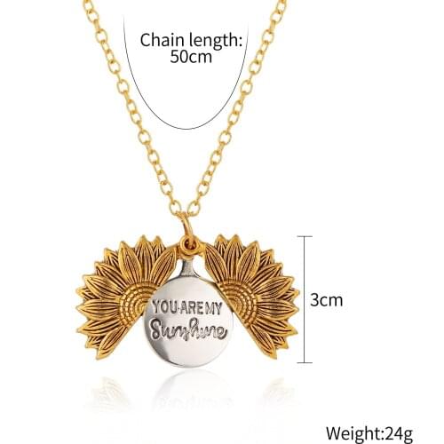 New Gold Necklaces 2020 Women Fashion Jewelry Letter Engraved Open Locket Sunflower Pendant Necklaces Women Girl Birthday Gift