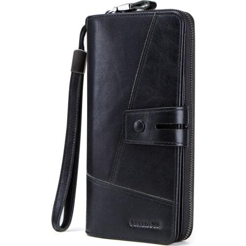 New Multi-function Genuine Leather Mens Wallet High Quality Fashion Crazy Horse Leather Zipper Bag Cow Leather Wellat