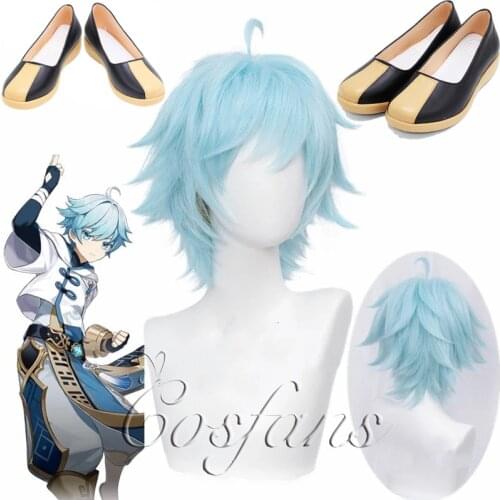Game Genshin Impact Cosplay Shoes Chongyun Cosplay Wig Genshin Impact Chong Yun Cosplay Hair Halloween Carnival Cosplay Costume