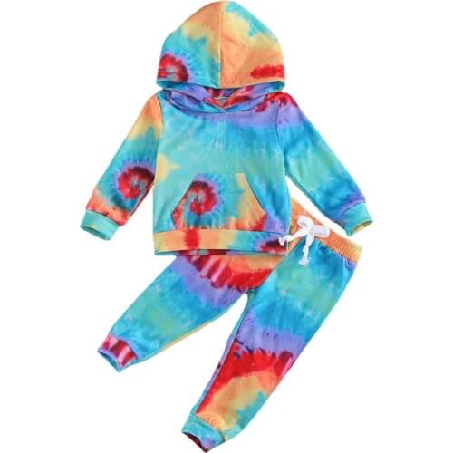 Toddler Girls Tie Dye Clothes Sets Hoodies Pocket Sweatshirt Drawstring Pants Fashion Baby Girl Children Outfits Sets 1-6Y