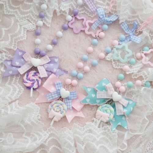 Original Sweet Necklace Candy Lolita Harajuku Cute Necklace Transparent Love Heart Bow Tie Hand-Made Necklace