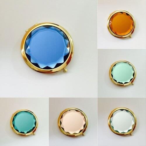 1Pc Luxury Crystal Makeup Mirror Portable Round Folded Compact Mirrors Gold Silver Pocket Mirror Making Up for Personalized Gift