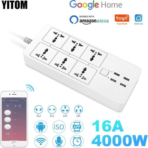 Wifi Smart Power Strip Universal with 2.4G/5.0G Bluetooth control alexa google home multi plug 6AC 4USB voice contro UK/EU/US/AU