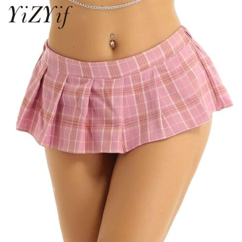 Plaid Skirt 2021 Sexy Ultrashort Buttocks Scottish Style Elastic Mid Waist Party Pleated Skirt Mini Skirts Womens Femme Clubwear