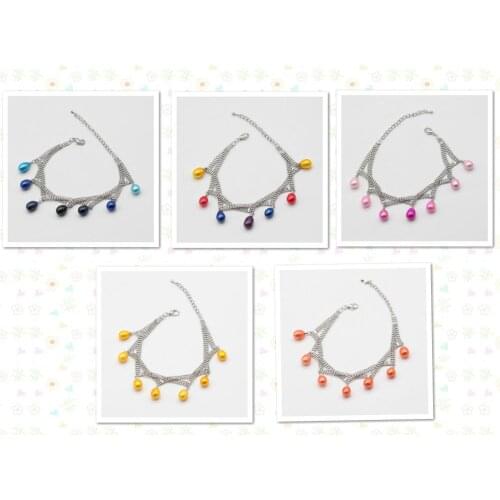 10 Pieces Stainless Steel Colored Pearl Bracelets 7-8MM Freshwater Rice Pearl Bracelet for Women Handmade Pearl Jewelry XK2