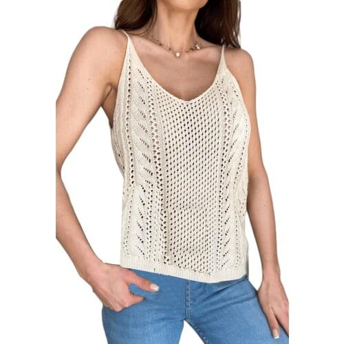 Women Knitted Sumer Top Spaghetti Strap Cami Tees Sexy Sleeveless Solid Color Hollow Out Crochet Camisole Casual Vest