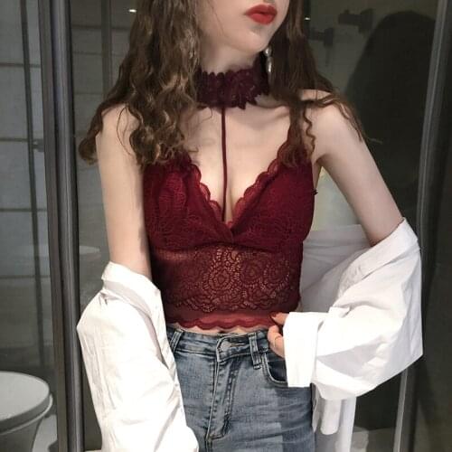 Women Tank Crop Top Lace Halter Bralette Bra Seamless Underwear Female Crop Tops Sexy Lingerie Intimates With Removable Padded