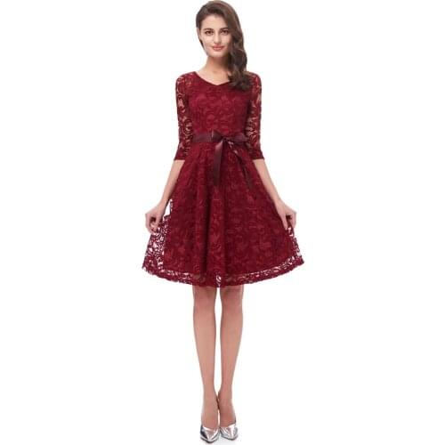 Beauty Emily Wine Red Lace Bridesmaid Dresses 2020 Short for Women A-Line Half Sleeve Wedding Party Prom Dresses