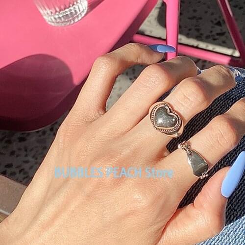 Goth Heart Letter Opening Rings For Women Metal Korean Charms Vintage Punk Rings 90s Style Aesthetics Friends Gifts Wholesales