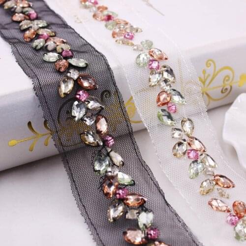 10Yards Pearl Rhinestone Beaded Lace Trim Vintage Mesh Fabric Paillette Lace Wedding Dress Dentelle Applique