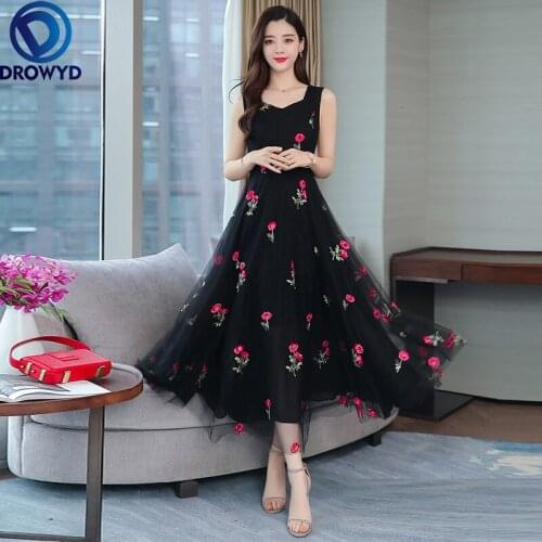 2021 Summer New Plus Size M-3XL Round Collar Short Sleeve Flower Embroidery Woman Long Gauze Dress Bohemian Beach Style Dresses