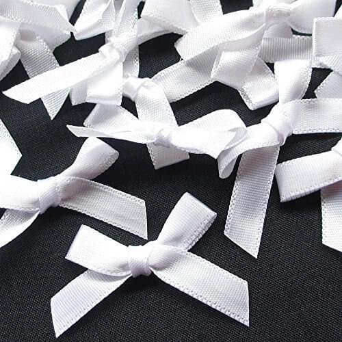 50pcs 42x25mm(1 3/4" x 1") mini Satin Ribbon Bows Appliques DIY Craft Ornament WHITE color