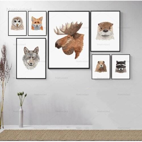 Abstract Print Modern Home Decoration Fox Moose Bear Raccoon Otter Animals Wall Artwork Modular Pictures Posters Canvas Painting