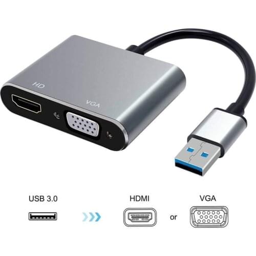 USB 3.0 to HDMI-compatible VGA 2in1Adapter 4K HD Multi-Display USB to HDMI-compatible Converter for Windows 7/8/10 Mac OS