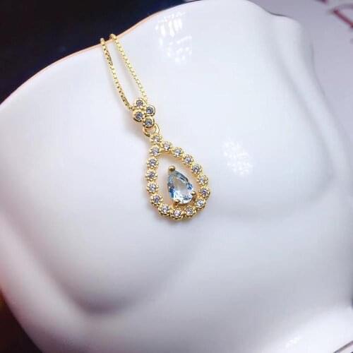 Aquamarine necklace pendant 925 sterling silver Fashion natuarl and Real Aquamarine Pendant