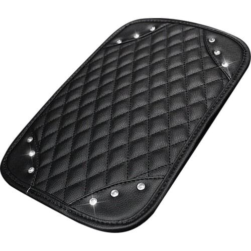 Car Center Console Pad Leather Bling Crystal Car Vehicle Armrest Pillow Universal Fit For Most Car Black Car Accessories