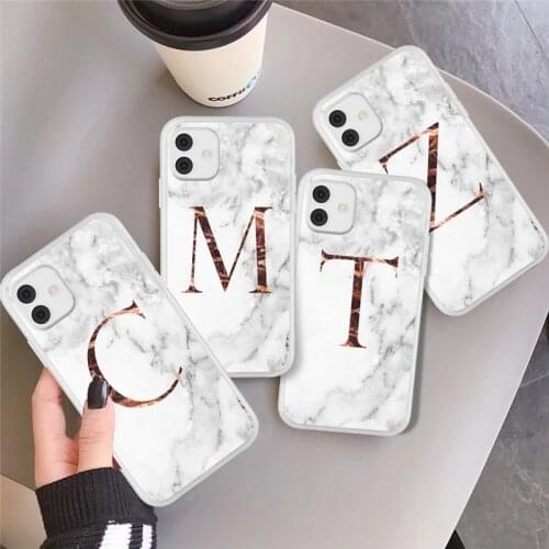 White Marble Gilded Letters A-Z Fashion Phone Case For iPhone 11 12 Pro X XR XS Max SE 2020 7 8 Plus Shockproof Soft TPU Cover