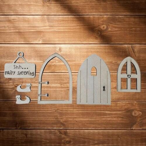 Wooden Miniature Fairy Window Door for Trees Garden Decoration Accessories