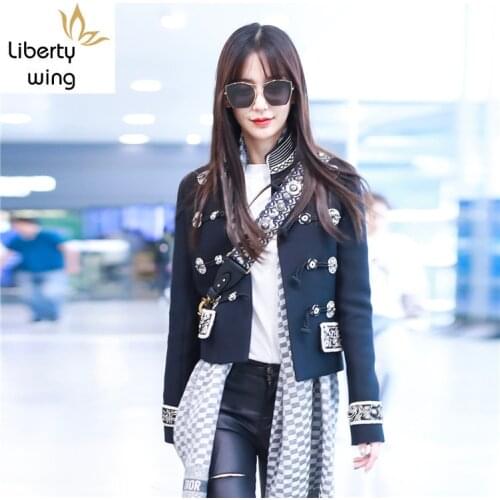 Epaulette Navy Style Long Sleeve Sailor Collar Women Short Jackets Fashion Horn Button Embroidery Slim Fit Female Outwear Coats