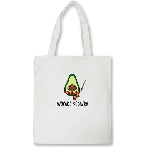 Women Canvas Cute Tote Bag Avocado Print Reusable Shopping Bags Bolsa De Compras Shopper Shoulder Bags Cartoon Eco Casual Bag