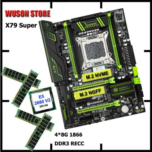 HUANANZHI X79 Super Gaming Motherboard with Dual M.2 SSD Slot Processor Xeon E5 2680 V2 2.8GHz 10 Cores RAM 32G(4*8G) 1866 RECC