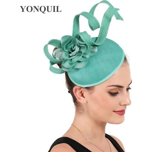 Emerald Green Vintage Weddding Bride Hat Fascinator Women Ladies Party Dinner Headwear Cocktail Headpiece With Fashion Flowers