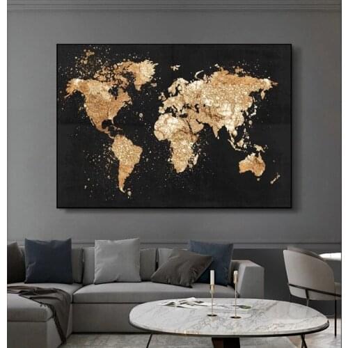 Big Size World Map Canvas Painting Retro Posters and Prints Modern Wall Art Picture for Living Room Study Home Decor Cuadros