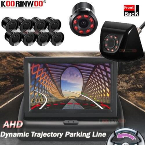 Koorinwoo 8 IR Dynamic trajectory Rear view Camera 8 Sensors Buzzer Car Parking Sensor Kit Reverse Backup Radar Alert Indicator