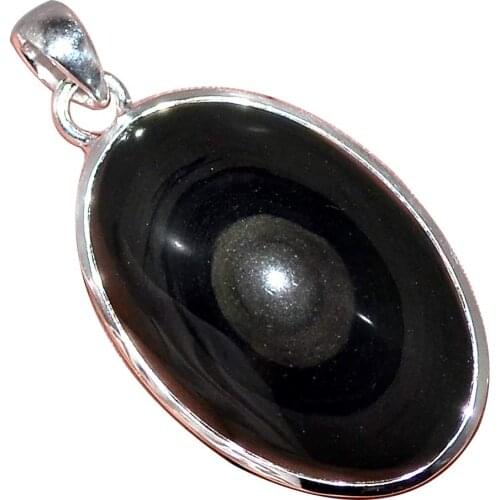Genuine OBSIDIAN EYE Pendant 925 Sterling Silver, 46.8 mm, MHBAP5882