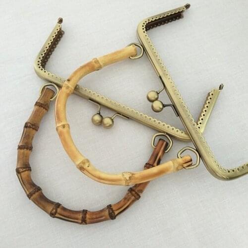 20.5cm Metal Frame Kiss Clasp Lock with Bamboo Handle for DIY Coin Purse Bag Accessories Tone Bag Hardware