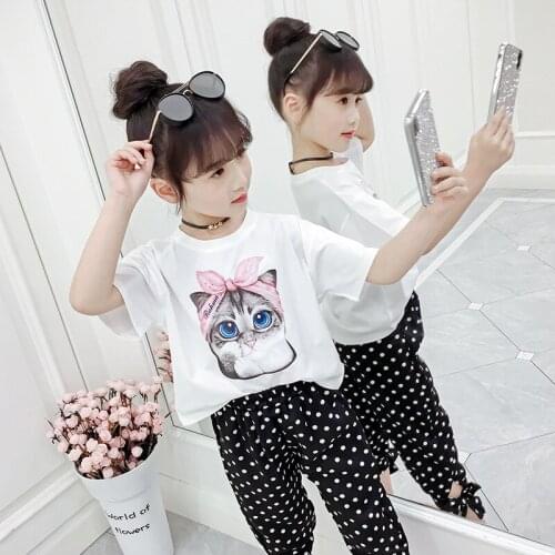 Fashion Blouses T-Shirt 2020 Girls Summer Cotton Cartoon O-Neck Short Sleeve Shirt Nice Easter Teenage Boutique Factory Clothing