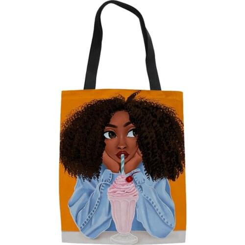 HaoYun Fashion Womens Linen Shopping Bags African Girls Pattern Girls Canvas Handbags Cartoon Afro Arts Designer Hand Bags