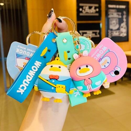Cartoon WOW Duck Keychain Creative Cute Doll Backpack Key Chains Accessories Bag Car key Pendant Keyring Friend Gift Hot Sale
