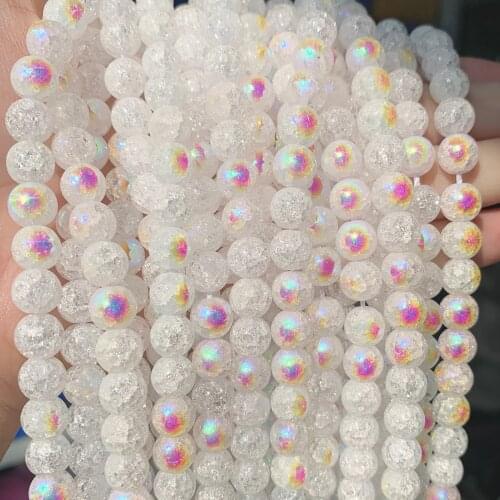 New Arrival Natural AB Plated White Snow Cracked Crystal Stone Beads 6mm/8mm/10mm/12mm Pick Size For Jewelry Making 15inches