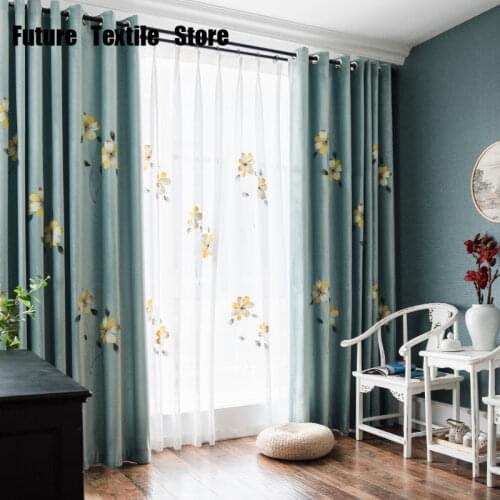 New Chinese Hand-Painted Curtain Shading Finished Italian Flannel Simple Modern Living Room Bedroom Art Curtain Customization