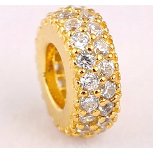 Original Gold Color Pave Inspiration Spacer Crystal Bead Fit 925 Sterling Silver Bead Charm Bracelet Bangle DIY Jewelry