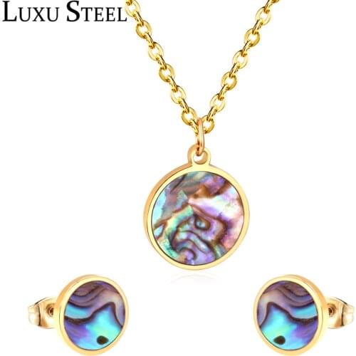 LUXUSTEEL Hiphop Jewelry Sets Eye Round Pendant Necklace Stainless Steel Gold Color Statement Necklaces For Women/Girl Bijoux
