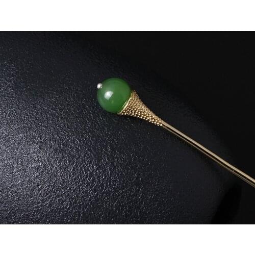Jasper Hair Stick 925 Sterling Silver With Natural Stone Green Jade Chinese Hanfu Hair Accessories For Women Luxury Jewelry