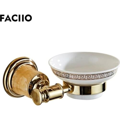 FACIIO Soap Holder Bathroom Metal Soap Dishes with Holders Gold Ceramic Antique Wall Hanging Bathroom Shelf Accessories 5759