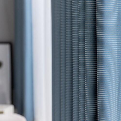 Custom curtain Nordic livingroom Simplicity blue Jacquard Vertical line shading bedroom thick blackout curtain drape M881