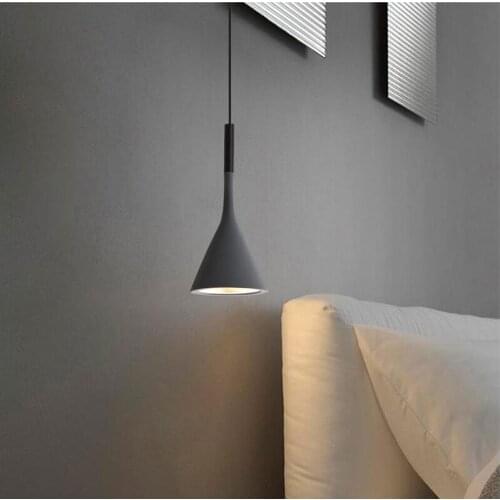 Simple modern trumpet fish line Pendant Lights creative geometric personality black and white gray lampshade resin bedside lamp