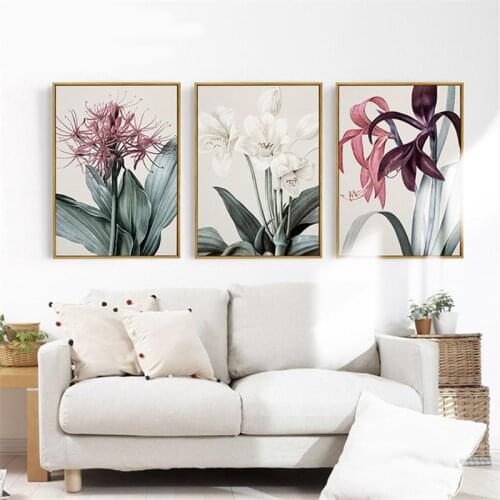 Retro Red and White Lily Flower Posters Hd Printed Decorative Modular Pictures Wall Art Canvas Painting for Living Room No Frame