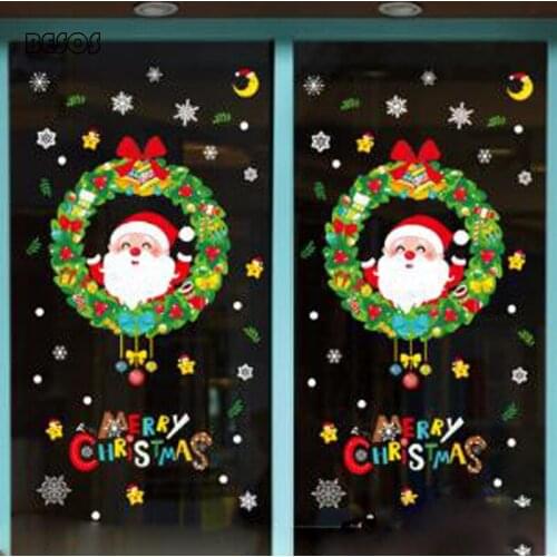 Christmas Santa Wreath Snowflake Wall And Window Waterproofing Fine Decorative Stickers Of The Same Color On Both Sides B100D
