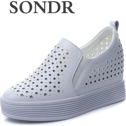 SONDR 2020 spring womens large size new loafers thick bottom casual inner increase hollow female shoes LD-08